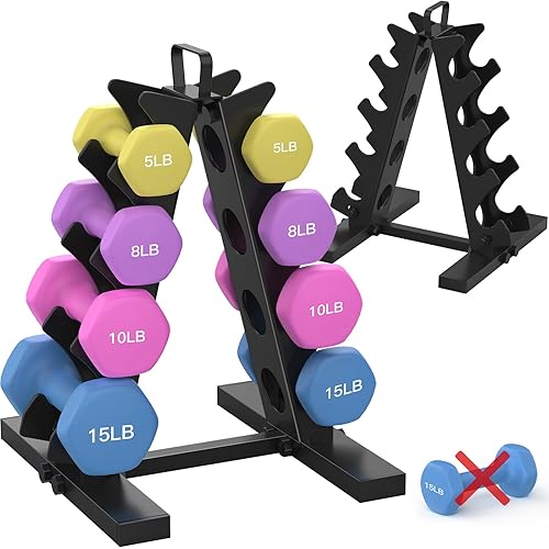TomCare 4 Tier Dumbbell Rack Stand Only, Weight Rack for Dumbbell Set (1-15 LB) Home Gym Storage Rack for Weights Metal A-Frame Strength Training Dumbbell Racks with Handle (Dumbbells not Included) - Black