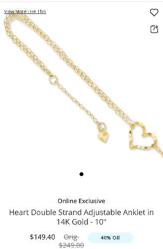Heart Double Strand Adjustable Anklet in 14K Gold - 10"