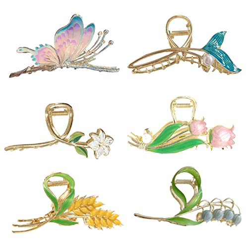 6 Stück Schmetterling Haarspangen Kraeoke Fischschwanz Haarklammer Weizen Hair Clips Tulip Hinterkopfclip Große Blumen Haarspange - Kombination 2