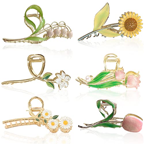 6 Stück Sonnenblumen Haarspangen Kraeoke Zarte Haarklammer Süßer Hair Clips Tulpen Hinterkopfclip Große Haarspange - Kombination 1