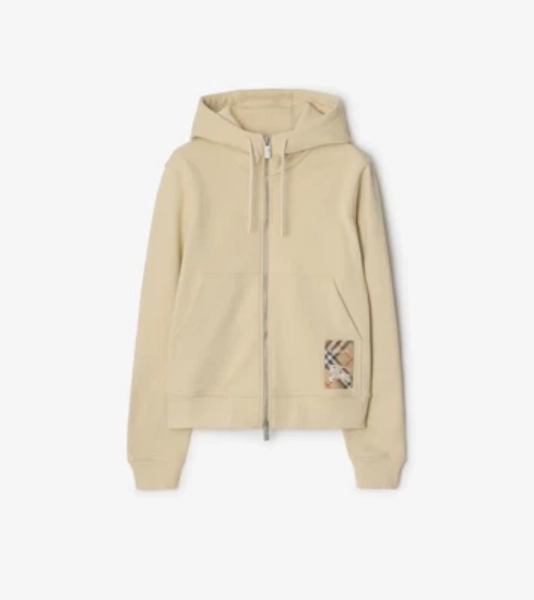 Check Label Cotton Zip Hoodie in Nutmeg - Women | Burberry® Official