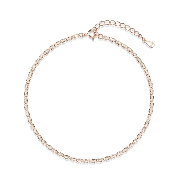 Cangall Silver Anklets for Women, 925 Sterling Silver Ankle Bracelet, Adjustable Beach Barefoot Foot Chain, Summer Holiday Silver Ankle Chain, Classic Women's Silver Simple Ankle Jewellery for Girls