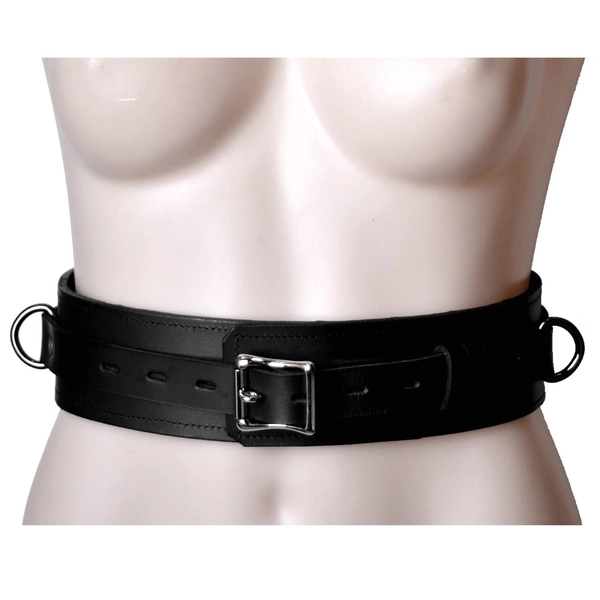 Bondage Belt Black Leather Locking Lockable Restraint Black Premium Quality Double stitched Nappa lined S-L Blt1Blk