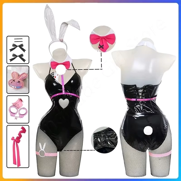 Anime Miku Rabbit Cosplay hole Black Leather Bunny Girl Sexy Cute Halloween Cosplay Costume Headdresses Clothes Bows Girl Wig - AliExpress 200000532