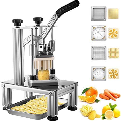 VEVOR Commercial French Fry Cutter with 4 Replacement Blades, 1/4" and 3/8" Blade Easy Dicer Chopper, 6-wedge Slicer and 6-wedge Apple Corer, Lemon Potato Cutter for French Fries with Extended Handle - 1/4″ +3/8″ + 6 Wedge Apple Corer + 6 Wedger Slicer