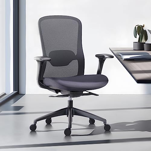 Ergonomic Mesh Office Chair, Mid Back Computer Executive Desk Chair with 4D Armrests, Slide Seat, Tilt Lock and Lumbar Support - Inkgrey