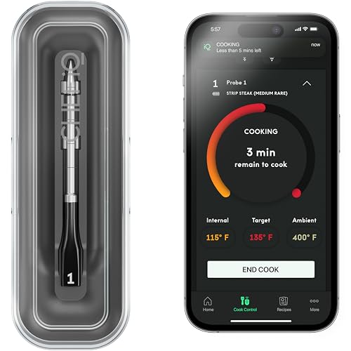 Chef iQ Smart Wireless Meat Thermometer with Ultra-Thin Probe, Unlimited Range Bluetooth Meat Thermometer, Digital Food Thermometer for Remote Monitoring of BBQ Grill, Oven, Smoker, Air Fryer - Hub + 1 Probe (2023)