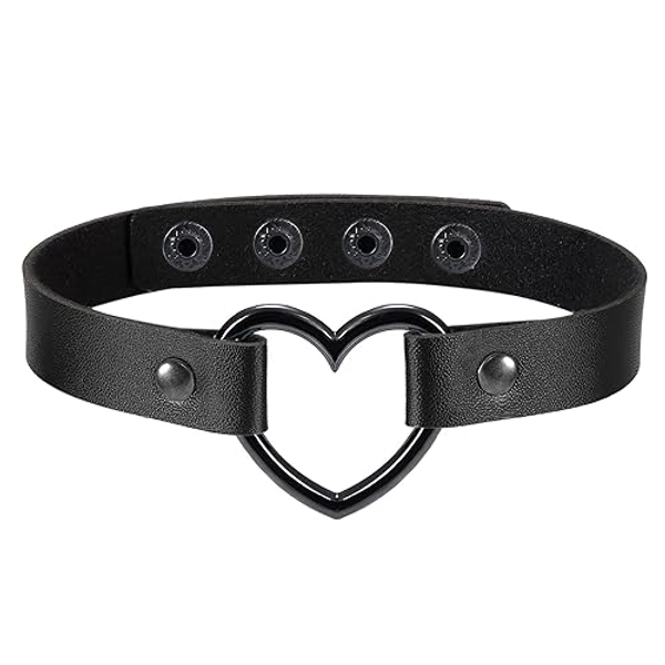 Cupimatch 2Pcs Punk Heart Charm Leather Collar Choker Necklace Adjustable 13"- 15.7"…