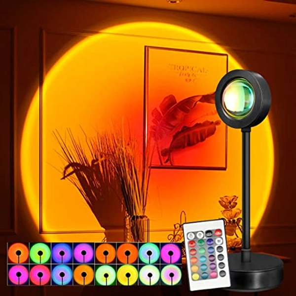 Sunset Projection Lamp, OUGELEE Sunset Light Lamp Projector with Remote Control 360° Rotation, 16 Colors Changing and 4 Modes, USB Supply RGB Rainbow Night Light for Photography