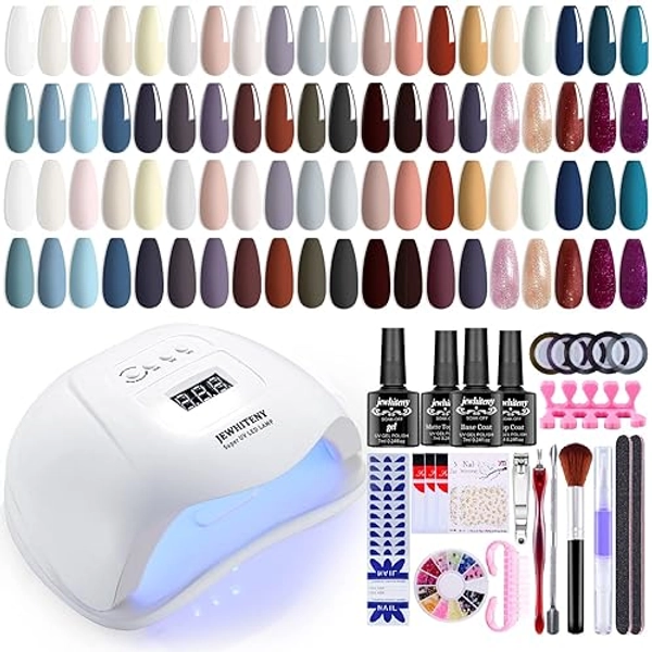 JEWHITENY 43 Pcs gel nail polish set with U V light,40 colours of gel nail polish with a base coat，glossy top coat and a matte top coat，the color matches the four seasons, it is the ideal holiday gift for women