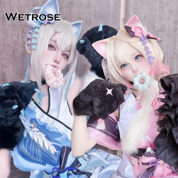 [Wetrose] In Stock Hololive Fuwawa Mococo Kimono Cosplay Costume Wig Tail Ears Full Set