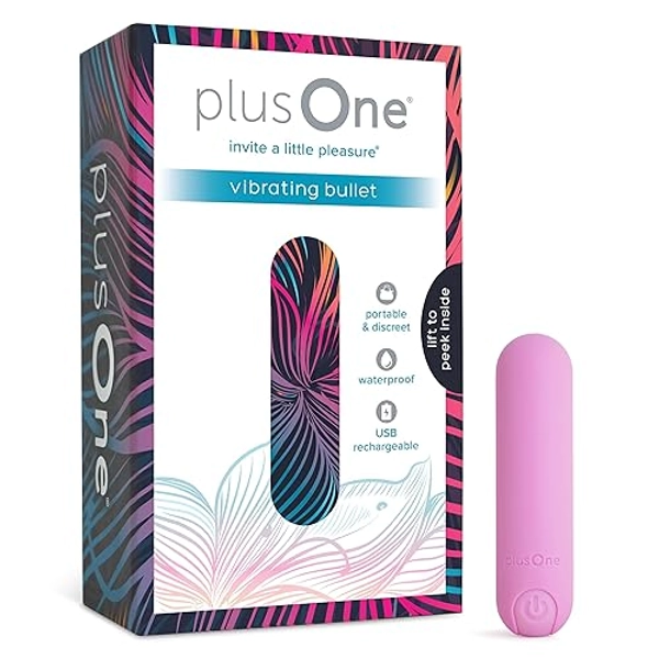 plusOne Bullet Vibrator for Women, Mini Vibrator Made of Body-Safe Silicone, Fully Waterproof, USB Rechargeable, Personal Massager with 10 Vibration Settings, Light Pink