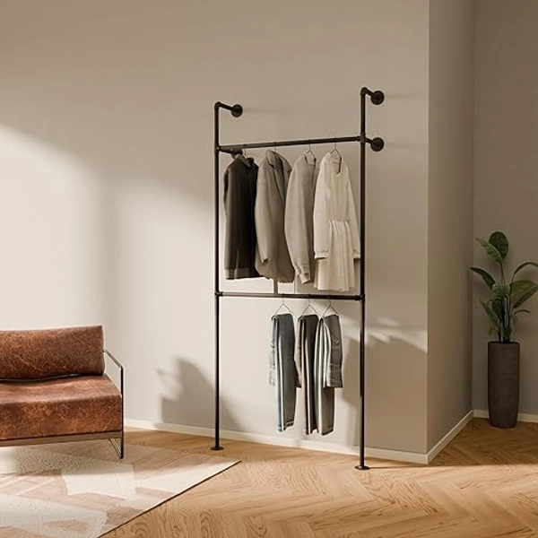 pamo Industrial pipe clothing rack metal black - Wall mounted clothes racks for hanging clothes - Modern walk in closet - KIM I DOUBLE black