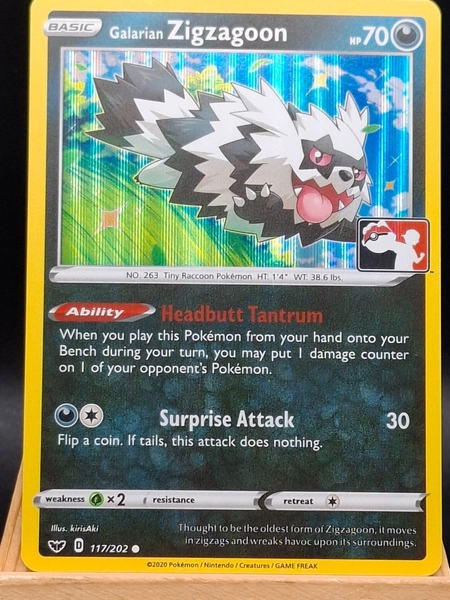 Galarian Zigzagoon, 117/202, Sword and Shield, Holo Prize Play, NM
