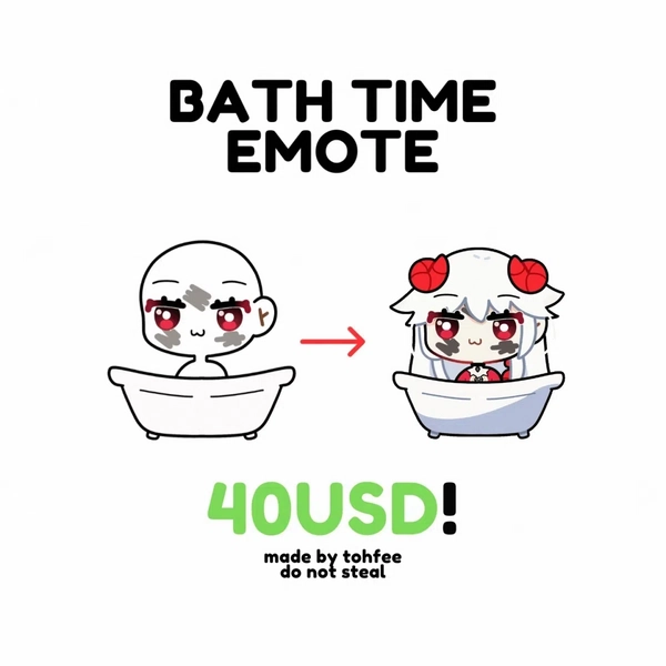 BATH TIME YCH EMOTE by tohfee (@tohfee)