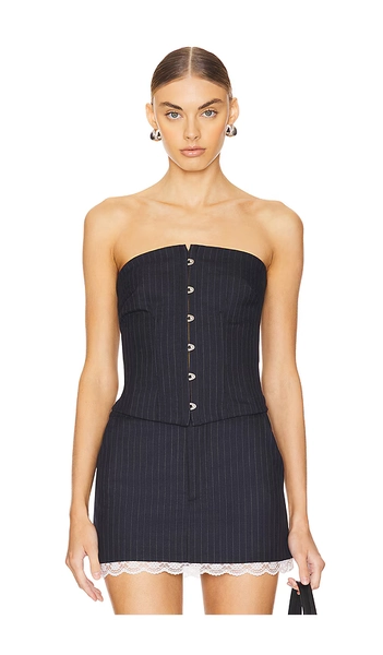 Lovers and Friends Elodie Top in Grey Pinstripe