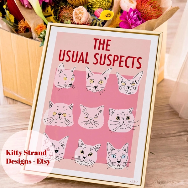 Pink Cat Print - Cat Aesthetic Art Print - Pink Wall Art - Animal Wall Art  - Cat decor - gallery wall art - unique art pink - Gift for Her