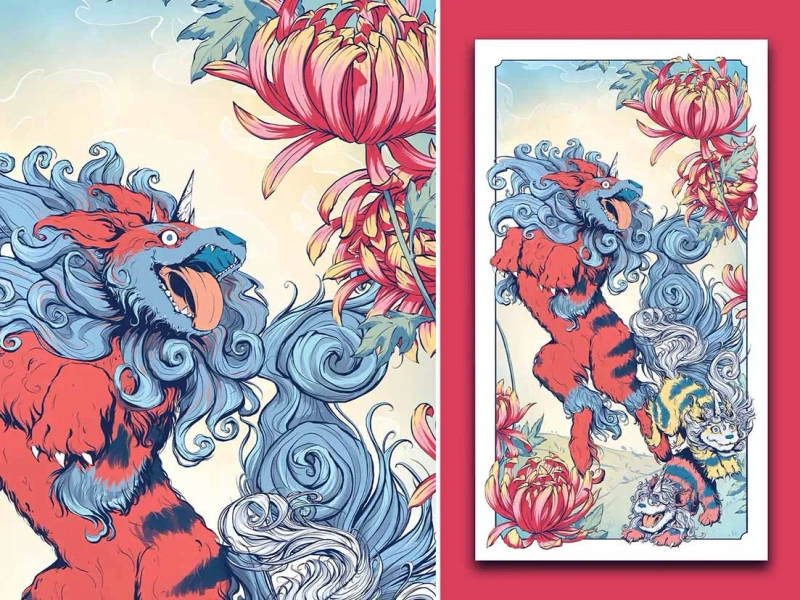 Arcanine & Growlithe - Ukiyo-e Inspired Pokemon