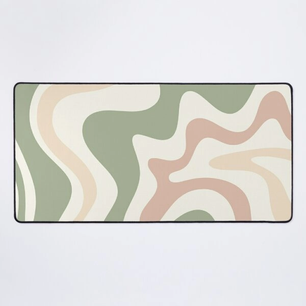 Retro Liquid Swirl Abstraktes Muster Salbeigrün Rougecreme Mauspad