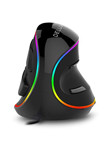 DeLUX Ergonomic Mouse, Wired Large RGB Vertical Mouse with 6 Buttons, 4000DPI,Removable Wrist Rest for Carpal Tunnel(M618Plus RGB-Wired) - Wired with RGB