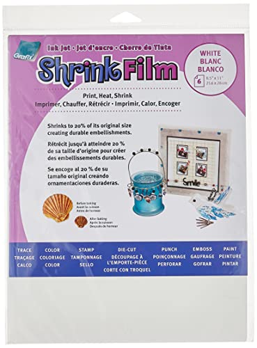 Grafix KSF6-WIJ Printable Shrink Film 8.5X11 6PC, 6-Pack, White, 6 Count - White - 6-Pack - Printable