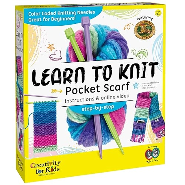 Creativity for Kids Learn to Knit Pocket Scarf - DIY Knitting Kit for Beginners, Kids Craft Kit