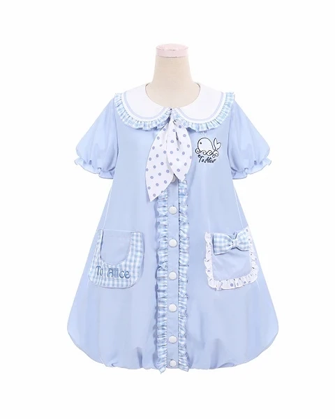 Blue Peter Pan Collar Whale Bubble Dress
