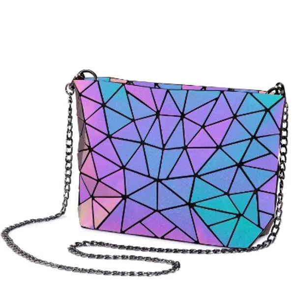 Geometric Luminous Purses and Handbags for Women Holographic Reflective Bag Backpack Wallet Clutch Set
