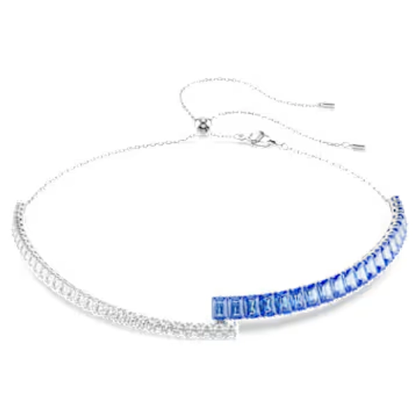 Matrix choker, Mixed cuts, Blue, Rhodium plated