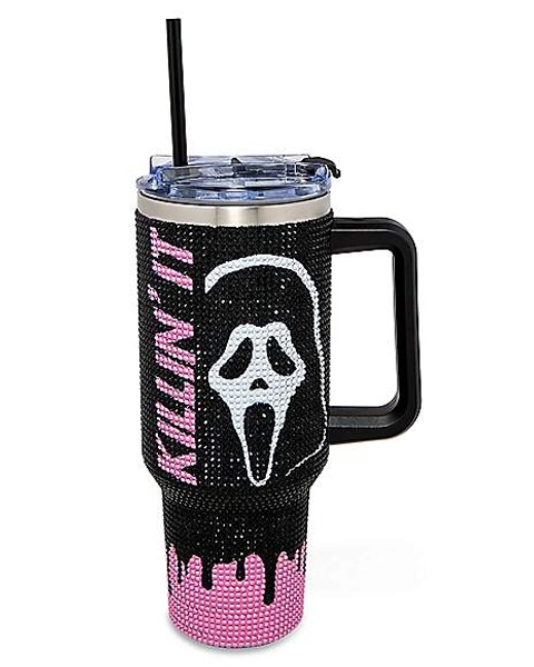 Ghost Face Killin' It Rhinestone Travel Tumbler with Straw - 40 oz.
