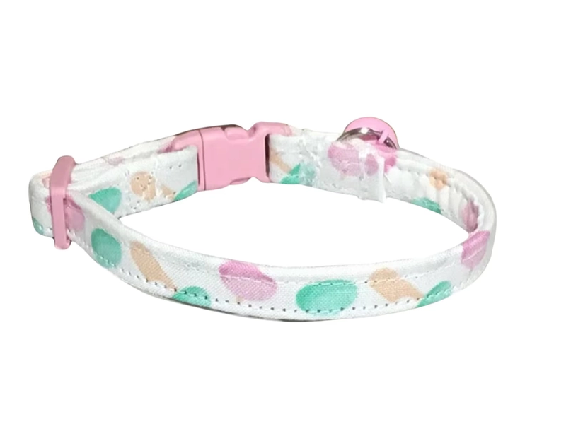 White Mochi Dessert Breakaway Cat Collar with Bell -Name Personalization,  Mochi Flower or Bow Tie Upgrades
