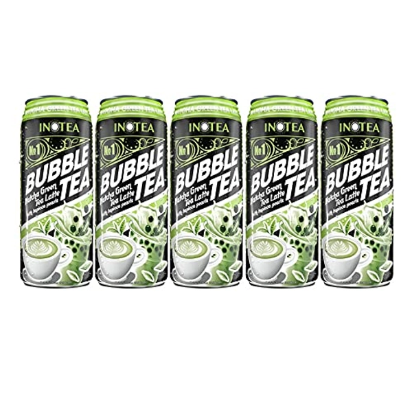 (Pack of 5) INOTEA Bubble Tea 5 Cans from ATIUS. Milk Tea with Boba Pearls in a Can (16.6oz/can). Choose One from Variety of Flavors: Brown Sugar, Taro, Honeydew, Banana, Matcha. Straws Included. (Matcha Latte)