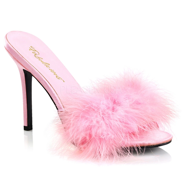 Pleaser High Heel Stiletto Sandal Shoes 4" Fur Slip On Drag Classique 01F
