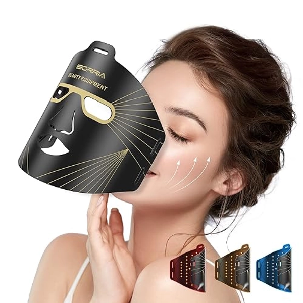 IBORRIA Red Light Therapy for Face, Led Face Mask Light Therapy, Infrared Red Light Therapy Mask, Advanced Anti-Aging Wrinkle Acne Removal Skin Care Device for All Skin Types at Home (Black)