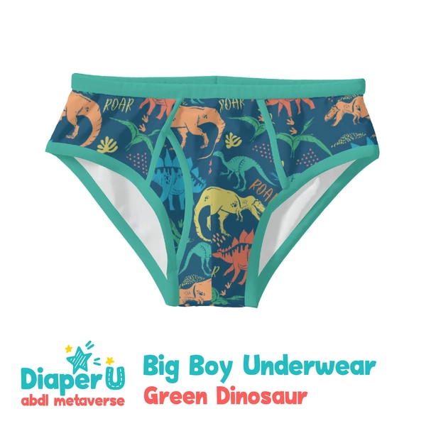 Adult Baby Big Boy Briefs - Green Dinosaur