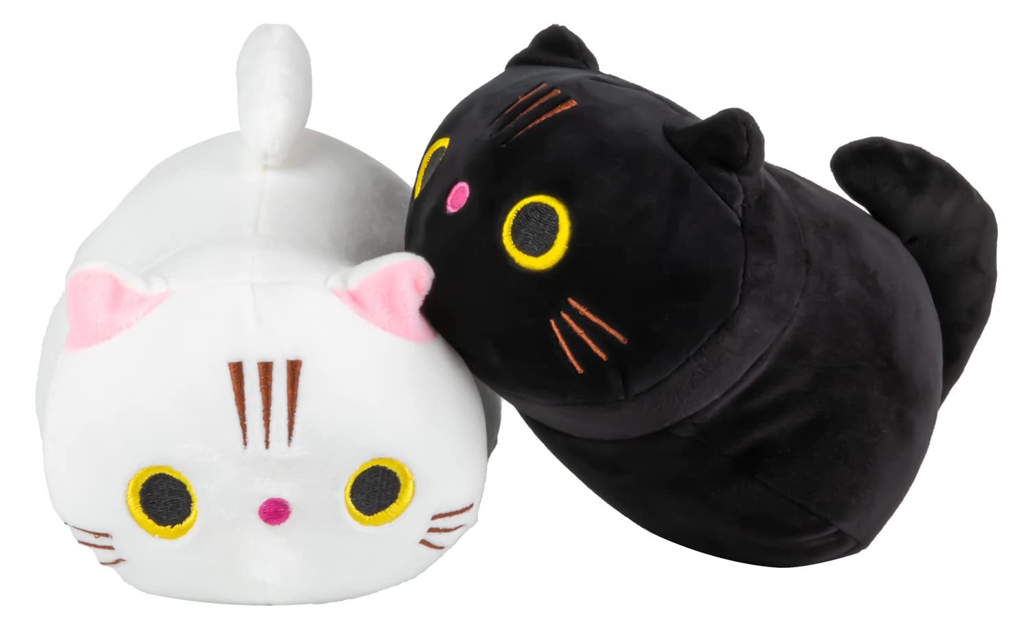 Labeol 8 Inch 2Pcs Cat Plush Toys Set Soft Stuffed Animal Plush Pillow Cute Cat Plushie Cuddly Plush Toys Kawaii Hugging Pillow Decoration Gift for Girls Boys Girlfriend (Black/White) - Black/White