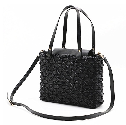 Square Wicker Tote Bag - Black