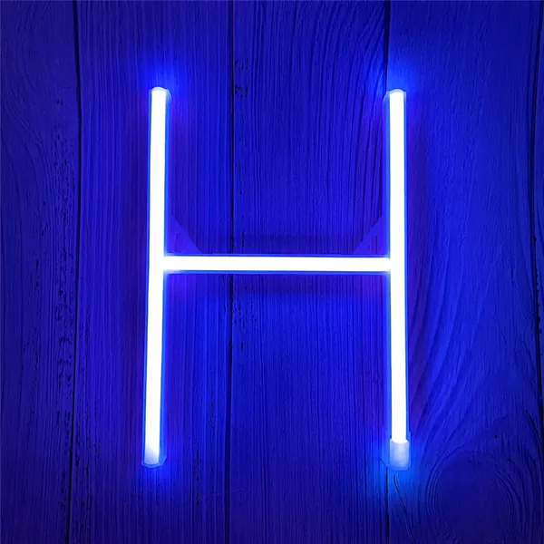 ENUOLI LED Alphabet Letter Lights Neon Sign Light Up Letters Battery and USB Operated Blue Neon Light Neon Wall Light for Bedroom, Birthday, Party, Christmas, New Year,Wedding Decor(H)