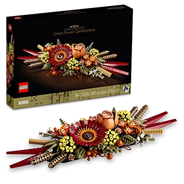 LEGO Icons Dried Flower Centerpiece, Botanical Collection Crafts Set for Adults, Artificial Flowers with Rose and Gerbera, Table or Wall Decoration, Home Décor, 10314