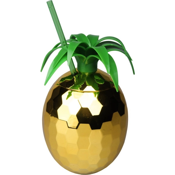 Pineapple Cup with Straw - Gold