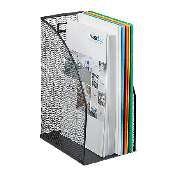 Relaxdays Stehsammler Metall, DIN A4, Stehordner breit, Mesh, Zeitschriftensammler Büro, HBT: 32 x 16 x 24,5 cm, schwarz, 1 Stück