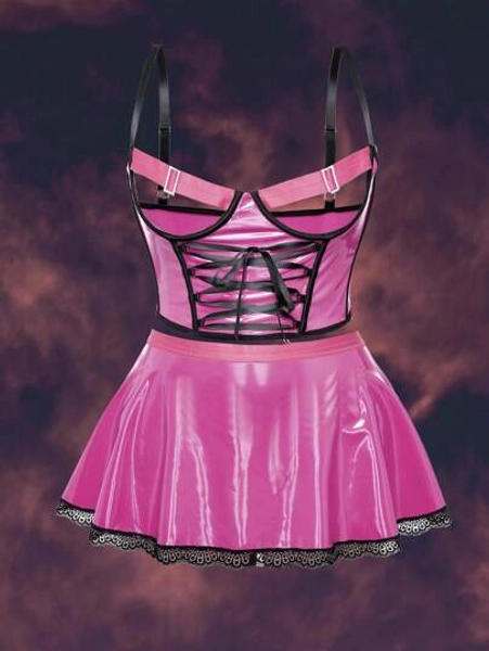 AltCore Plus Size Contrast Color Lace Patchwork Hollow Cross Strap Sexy Lingerie