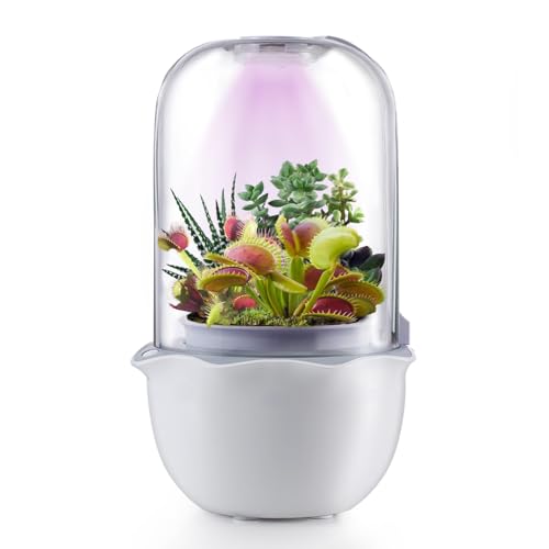 Succulent Pot with Grow Light,Smart Venus Fly Trap Terrarium Planter kit with Timer&Fan, Indoor Plant Pots with Drainage Hole for carnivorous plants, Persian Violet,Sundew Moss,Flytra,Cactus(No Plant)