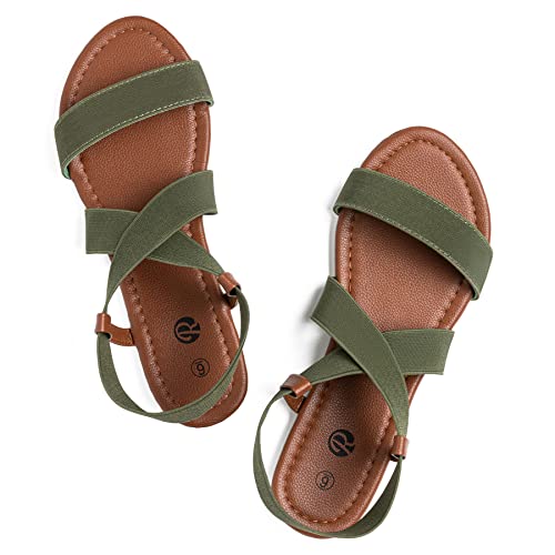 Rekayla Flat Elastic Sandals for Women - 10 - Khaki Green