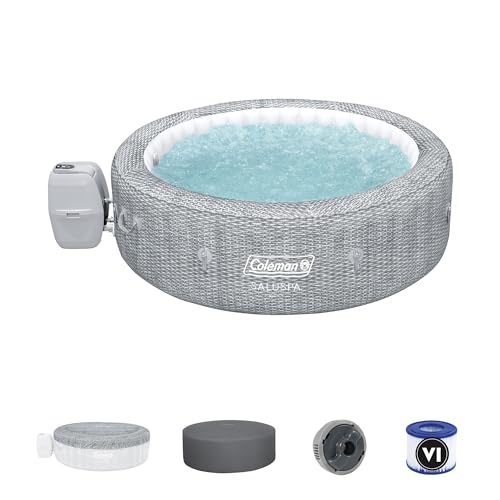 Coleman SaluSpa Sicily AirJet 7 Person Inflatable Hot Tub Round Portable Outdoor Spa with 180 Soothing AirJets and Insulated Cover, Gray - Sicily (Standard)
