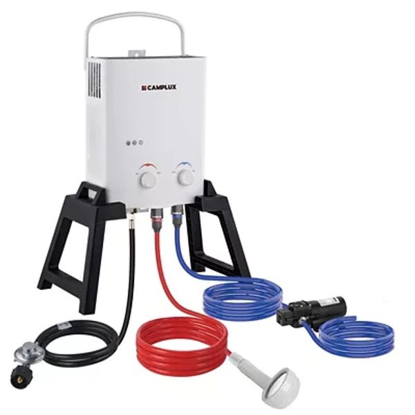Camplux 1.32 GPM Outdoor Portable Propane Tankless Water Heater with Stand and Carry Bag