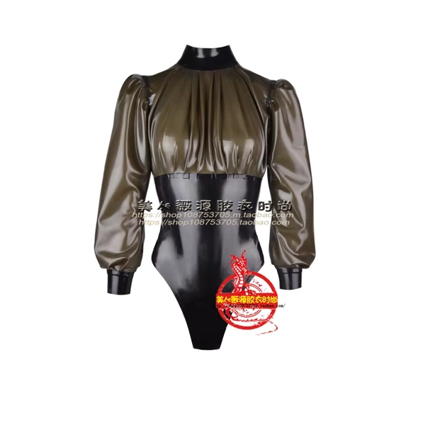 Transparant Zwart Latex Fetish Badmode Bodysuits Ruche Ontwerp Met Back Rits - AliExpress 200000532