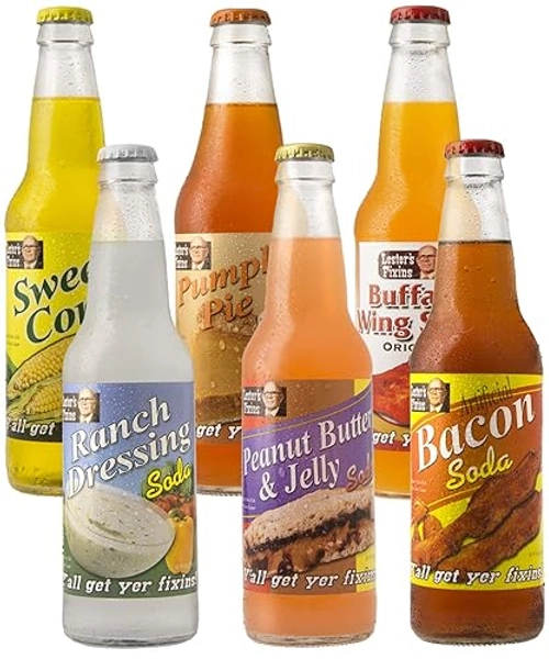 Lester's Fixins Outrageous Wild Crazy Unique Flavor Soda Pop 6 Pack Sampler Set
