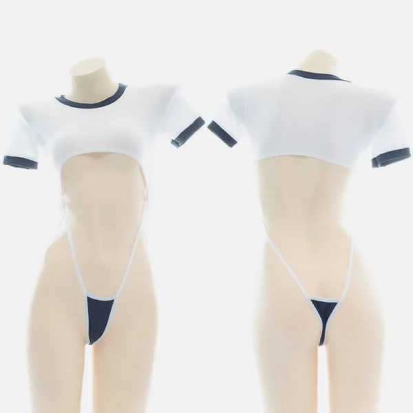 School Style Colorbock Lace Up One-piece Lingerie Set