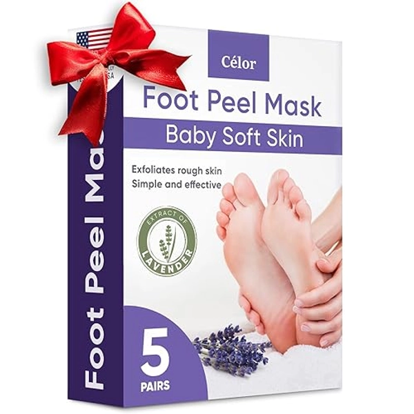 Foot Peel Mask (5 Pairs) - Foot Mask for Baby Soft Skin - Remove Dead Skin, Dry, Cracked Feet & Callus, Foot Spa, Made with Aloe Vera Extract for Women and Men Feet Peeling Mask Exfoliating, Lavender